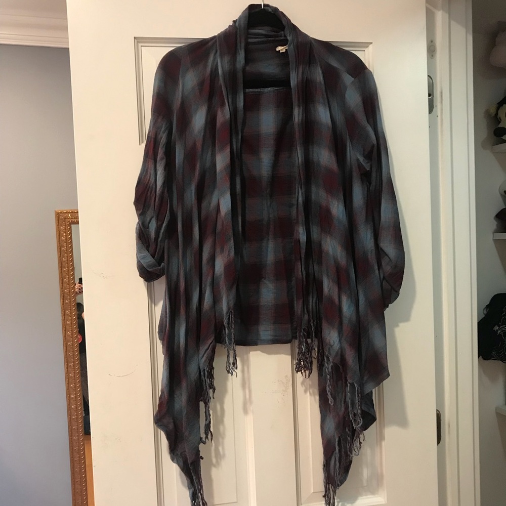Plaid Fringe Cardign